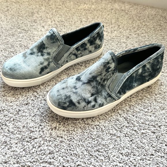 Shiny Blue/Silver Crushed Velvet Slip On Shoes - Picture 2 of 10